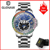 2025 New GLENAW Design Rainbow Circle Mechanical Watch Men Constellation dial Night Light Waterproof Top Luxury Mechanical Watch