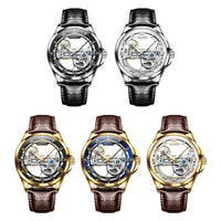 OLEVS 6661 Mechanical Wristwatch for Men Hollowed Flywheel Leather Strap Waterproof Luminous Business Men's Dress Watches