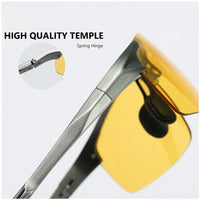 AOWEAR Mens Polarized Night Vision Glasses for Night Driving Rimless Aluminium Yellow Sunglasses Night Driver Anti-glare Eyewear