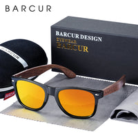 BARCUR High Quality Black Walnut Sunglasses Anti-Reflecti Men Women Mirror Sun Glasses Male UV400 Wooden Sunglass Shades Oculos