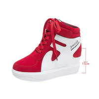 Red Sneakers Women 2024 New High Top Platform Casual Wedges Autumn Winter Female Black Internal Increase Vulcanize Shoes Lace-up