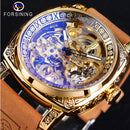 FORSINING Watches For Men Hollow Fully Automatic Mechanical Watch Luminous Waterproof Clock Leather Strap Men Watch Reloj Hombre