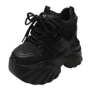 Women Walking Sneakers Autumn Lace-up High Platform Chunky Shoes Breathable Leather Shoes 10.5CM Winter Wedge Heels Casual Shoes