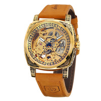 FORSINING Watches For Men Hollow Fully Automatic Mechanical Watch Luminous Waterproof Clock Leather Strap Men Watch Reloj Hombre
