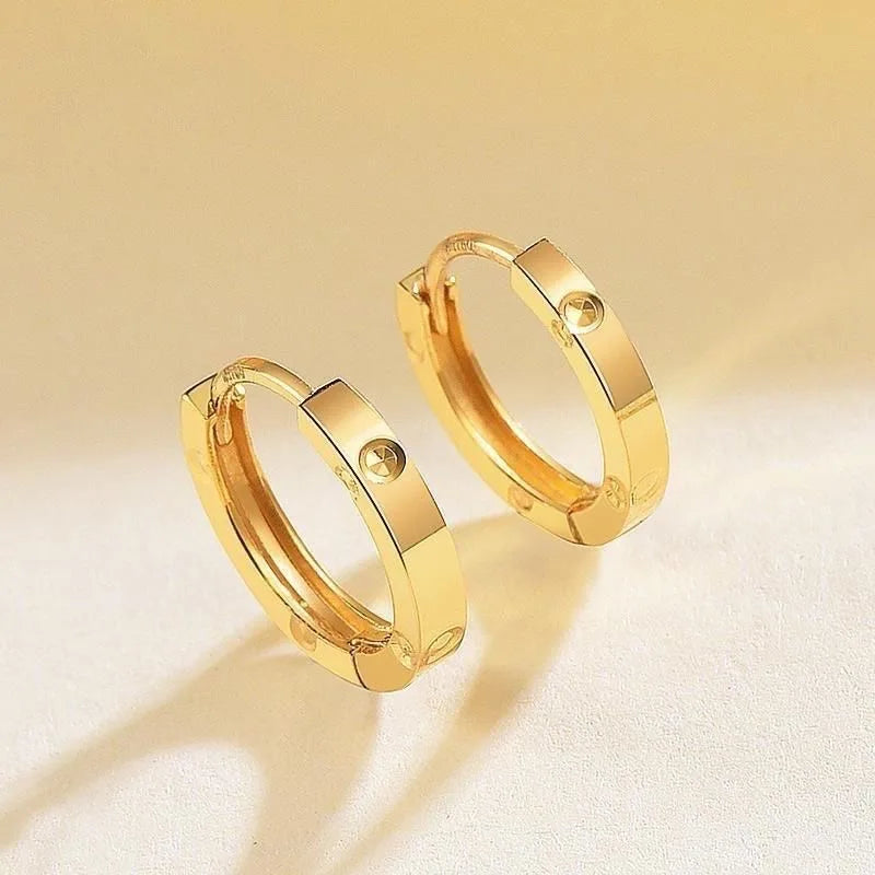 Real 18K Gold Women's Earrings Pure AU750 Earring Clip Simple Earring Clasp Design Fine Jewelry Gift