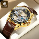 OLEVS 6661 Mechanical Wristwatch for Men Hollowed Flywheel Leather Strap Waterproof Luminous Business Men's Dress Watches