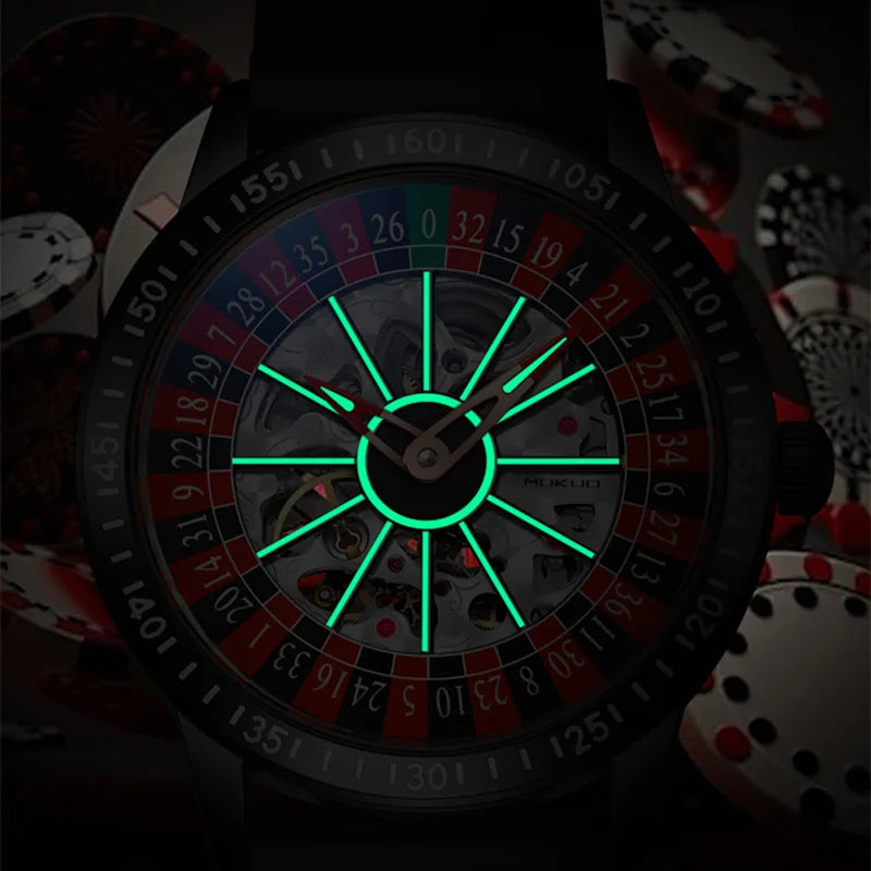 Men Mechanical Watch Automatic Luxury Gambling Rotating Plate Dial Wristwatch Man Casual Waterproof Luminous Clock Reloj Hombre