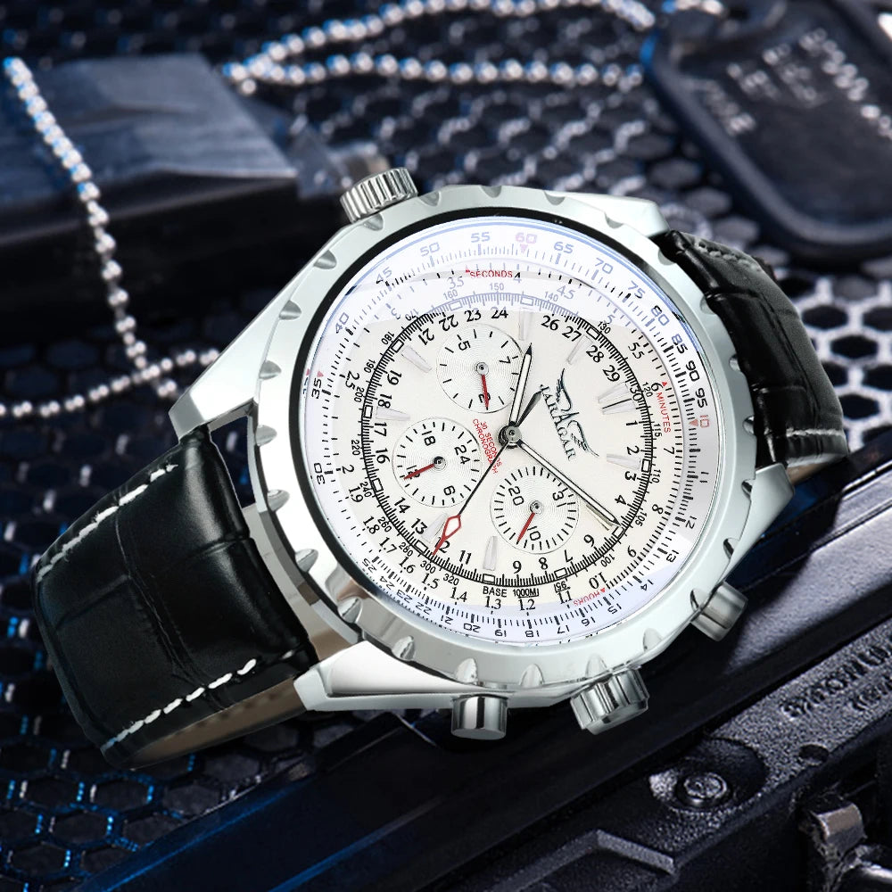 JARAGAR Sports Mens Watches Top Brand Luxury Automatic Mechanical Watch for Men Leather Steel Strap Military Wristwatches Gifts