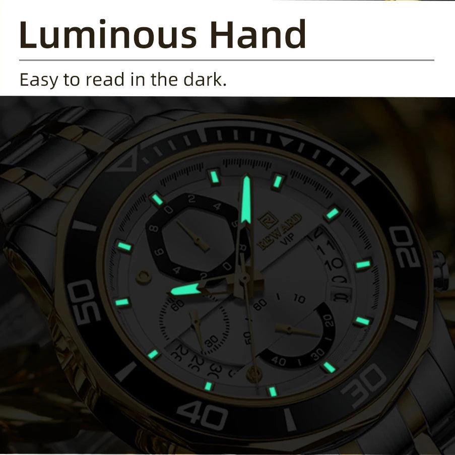 Fashion Watch Men Quartz Waterproof Luminous Hands Chronograph Men's Watches Stainless Steel Man Watch Male Clock