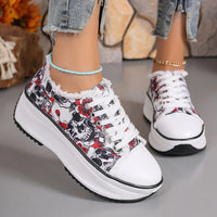 Women Sneakers New Elegant Floral Printed Lace Up Female Flat Shoes Fashion Trend Round Toe Sneakers Women Zapatos De Mujer