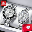 OLEVS Top Brand Couple Watches Trend Luxury Fine Steel Original Quartz Wristwatch for Lover Exquisite Gift Box Waterproof 2Pcs