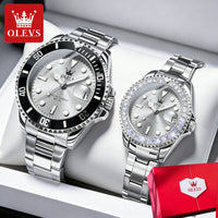 OLEVS Top Brand Couple Watches Trend Luxury Fine Steel Original Quartz Wristwatch for Lover Exquisite Gift Box Waterproof 2Pcs