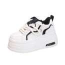 Fashion Platform Sneakers Women Spring Autumn Comfort Round Toe Lace-up 8CM Thick Bottom Black White Casual Sport Shoes