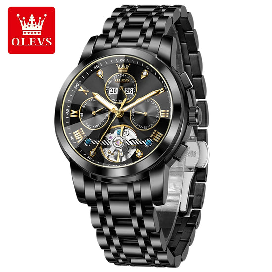 OLEVS 7121 Mechanical Men's Watches Fashion Skeleton Flywheel Rhombus Mirror Luminous Waterproof Luxury Automatic Man Watch New