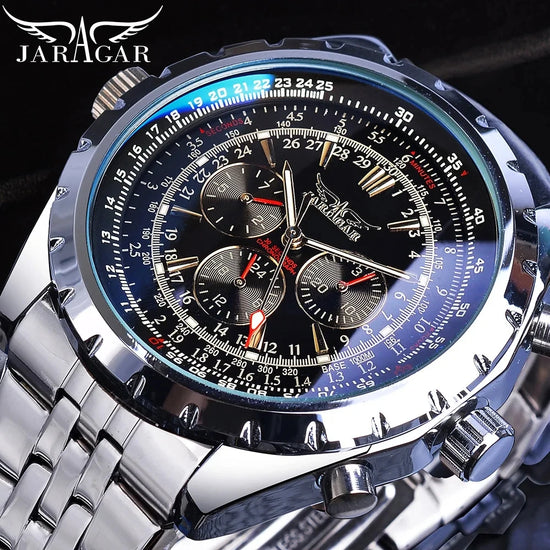JARAGAR Sports Mens Watches Top Brand Luxury Automatic Mechanical Watch for Men Leather Steel Strap Military Wristwatches Gifts