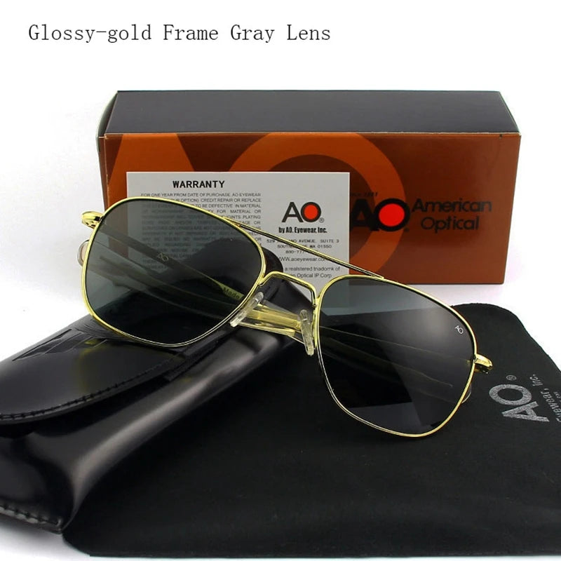 AO Pilot Sunglasses Men Top Quality Brand Designer AGX Tempered Glass Lens Sun Glasses Male