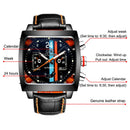 Original Brand Watches For Men Luxury Design Square Mechanical Watch Men Leather Strap Waterproof Date Week Wristwatches Male