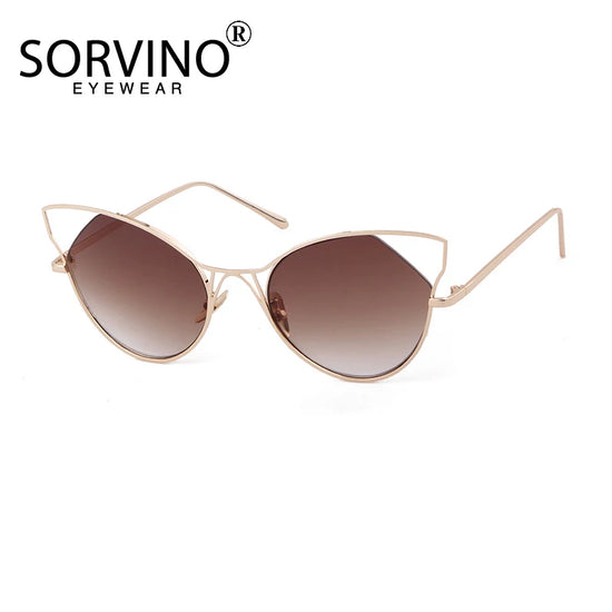 SORVINO Vintage Cat Eye Women Hollow Out Sunglasses Brand Designer Pink Sun Glasses Metal Frame Mirror Lens Eyewear Shades UV400