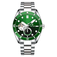 TEVISE Watch Automatic Mechanical Movement Fashion Stainless Steel Strap Skeleton Watch Luminous 24 Hour Wristwatch Waterproof