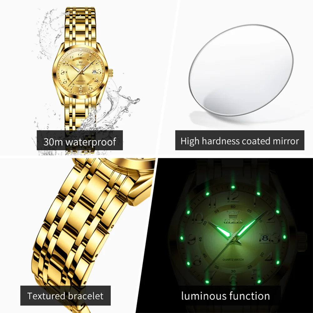 OLEVS Watches for Woman Original Steel Strap Classic Digital Dial Women's Watches Calendar Waterproof Quartz Wristwatch New 3666