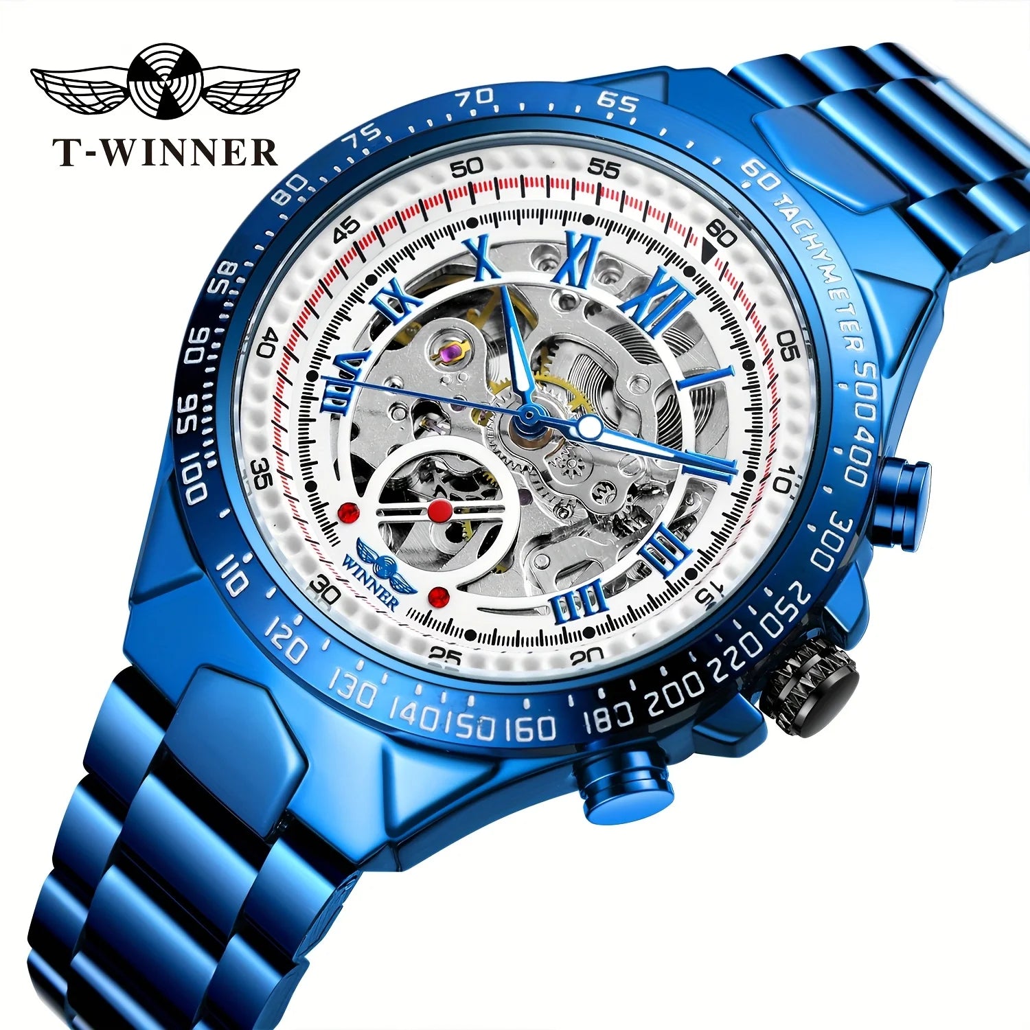 Fashion Men Automatic Mechanical Wristwatch Skeleton Dial Luminous Waterproof Stainless Steel Strap Watch Male Festival Gift