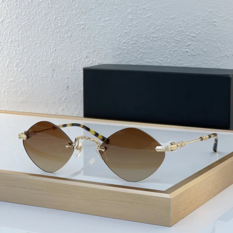 High Quality Sunglasses Rimless Women Alloy Black Retro Designer Luxury Brand Model Travel Party UV400 Men Fashion SUN GLASSES