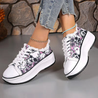 Women Sneakers New Elegant Floral Printed Lace Up Female Flat Shoes Fashion Trend Round Toe Sneakers Women Zapatos De Mujer