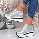 Breathable Hollow Out Thick Bottom Sneakers Women 2025 Autumn Chunky Platform High Heel Casual Shoes Slip On Non Slip Shoes