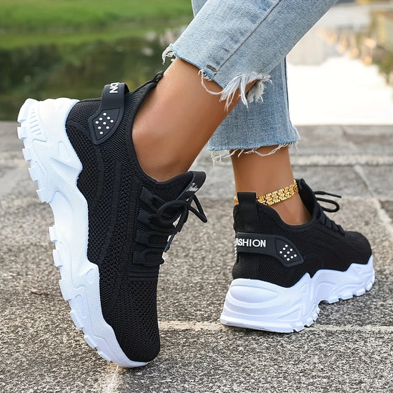 Fashion Women's Casual Knit Sneakers Breathable Lightweight Soft Sole Non Slip Outdoor Walking Shoes
