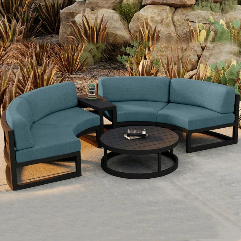 360° Round Outdoor Sofa Set - Deep Grey Aluminum Patio Furniture, Waterproof for Garden and Balcony