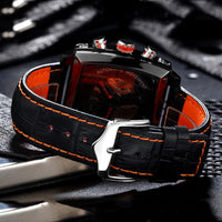 Original Brand Watches For Men Luxury Design Square Mechanical Watch Men Leather Strap Waterproof Date Week Wristwatches Male