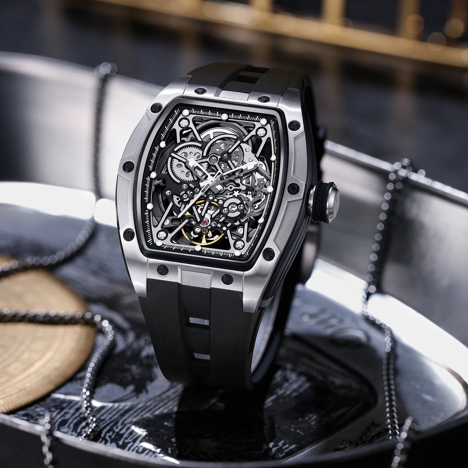 2026 New Automatic watch retro style wholesale mechanical wristwatches skeleton carve waterproof leather no logo mens watch