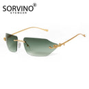 SORVINO Retro Leopard Sunglasses For Women Men 2024 New Classic Metal Gold Polygon Rimless Gradient Brand Fashion Glasses UV400