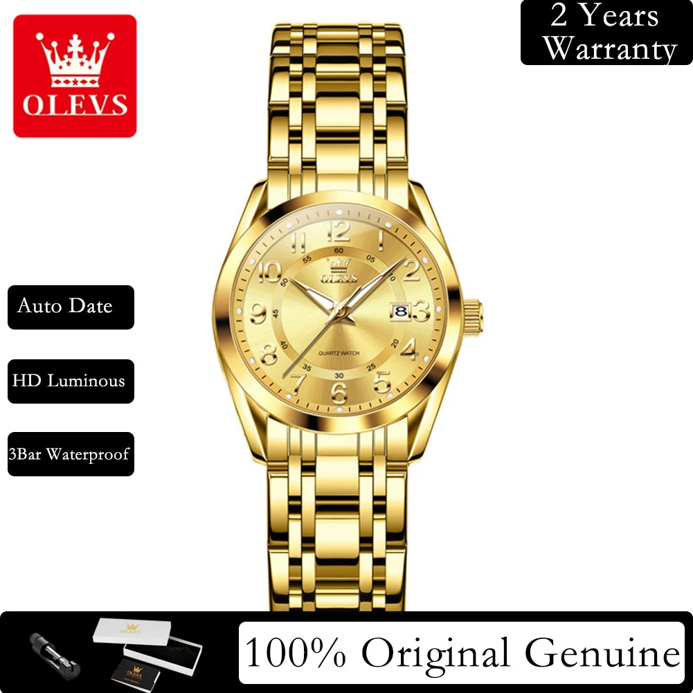 OLEVS Watches for Woman Original Steel Strap Classic Digital Dial Women's Watches Calendar Waterproof Quartz Wristwatch New 3666