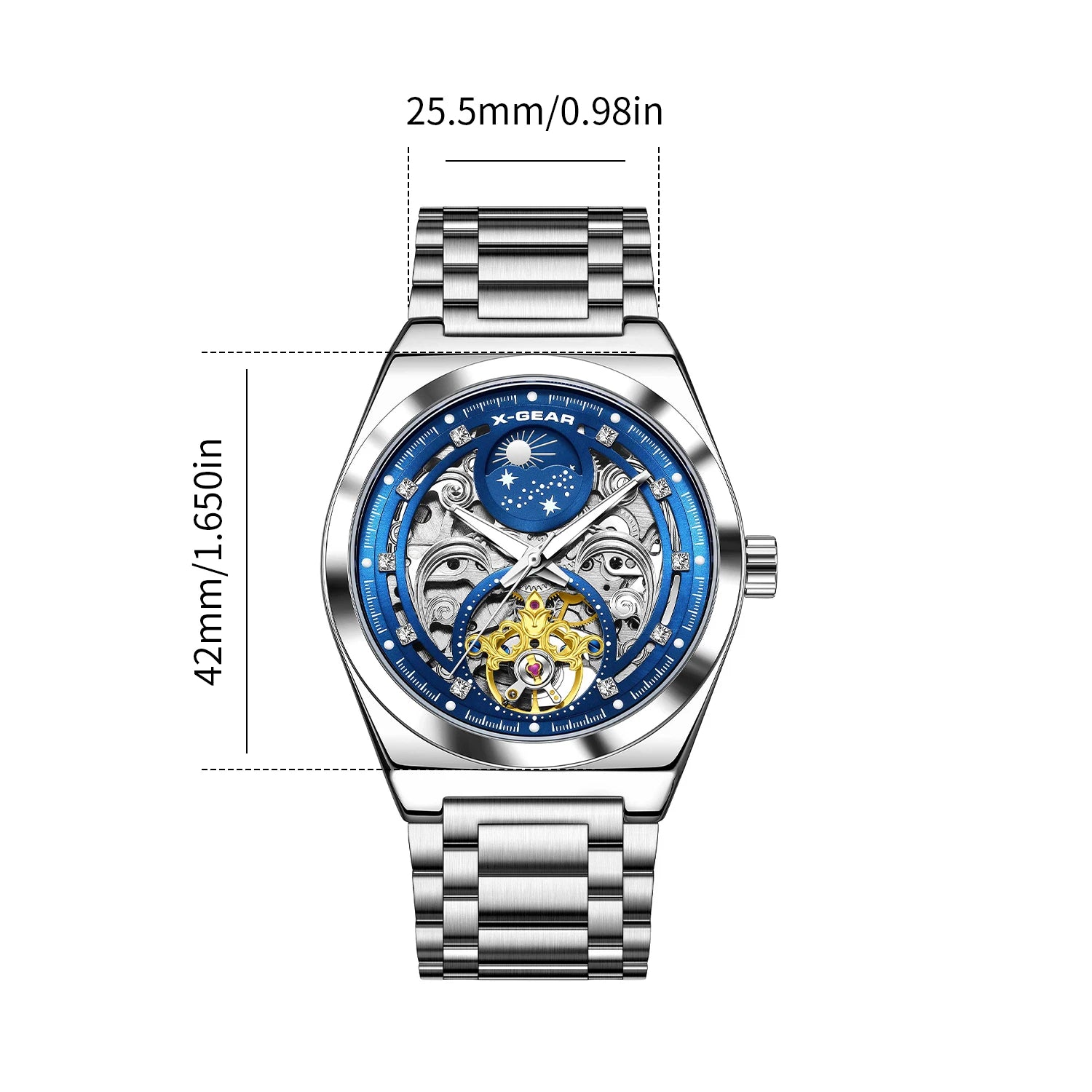 Men's Luminous Mechanical Movement Watch Waterproof Stainless Steel Strap Casual Business Wristwatch