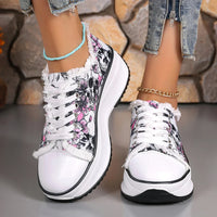 Women Sneakers New Elegant Floral Printed Lace Up Female Flat Shoes Fashion Trend Round Toe Sneakers Women Zapatos De Mujer