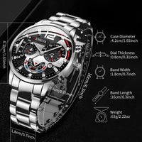 Fashion Men's Watches Stainless Steel Band Analog Quartz Wristwatch with Calendar