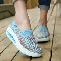 Zapatos De Mujer Sneakers Women's Mixed Color Woven Wedge Rocking Shoes Lightweight Non-slip Breathable Loafers Chaussure Femmes