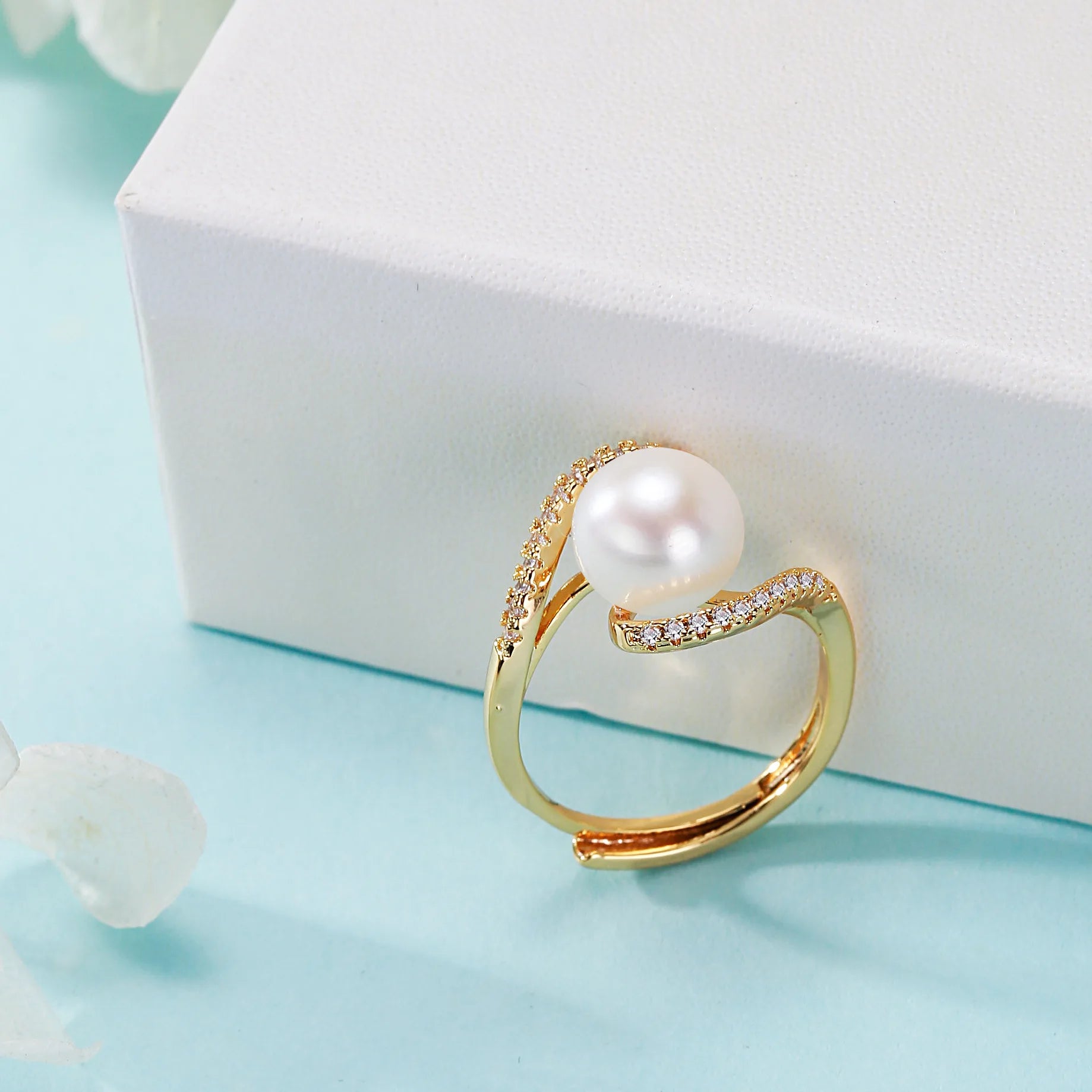 Real 14k Gold Jewelry Real Gold Balance Bar Natural Pearl Rings Women Luxury Femme Wedding Ring Bague Japanese Fine Jewelry Gift