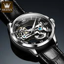 OLEVS 6661 Mechanical Wristwatch for Men Hollowed Flywheel Leather Strap Waterproof Luminous Business Men's Dress Watches