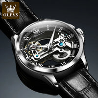 OLEVS 6661 Mechanical Wristwatch for Men Hollowed Flywheel Leather Strap Waterproof Luminous Business Men's Dress Watches
