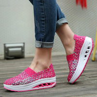 Zapatos De Mujer Sneakers Women's Mixed Color Woven Wedge Rocking Shoes Lightweight Non-slip Breathable Loafers Chaussure Femmes