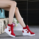Red Sneakers Women 2024 New High Top Platform Casual Wedges Autumn Winter Female Black Internal Increase Vulcanize Shoes Lace-up
