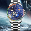 GLENAW New Rotating Earth Mechanical Watch Men Space astronaut dial Night Light Waterproof Stainless Steel Strap Automatic Watch