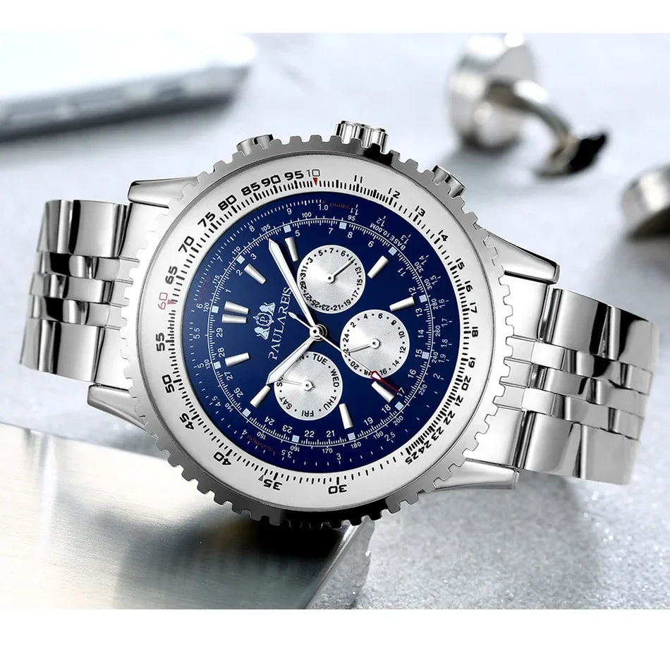 Automatic Watches for Men Mechanical Self Wind Leather Fashion Sports Blue Black White Big 50mm Classic Reloj Hombre Baratos
