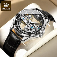 OLEVS 6661 Mechanical Wristwatch for Men Hollowed Flywheel Leather Strap Waterproof Luminous Business Men's Dress Watches