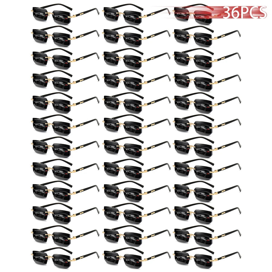 36PCS Rimless Sunglasses for Men and Women, Rectangle Gradient Lens, Metal Frame, Colored Lenses, Unisex Eyewear, Luxury Fashion