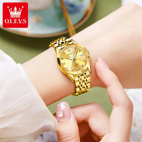 OLEVS 9982 Fully Automatic Mechanical Watches For Women Fashion Rhombus Mirror Waterproof Date Elegant Ladies Dress Wristwatches