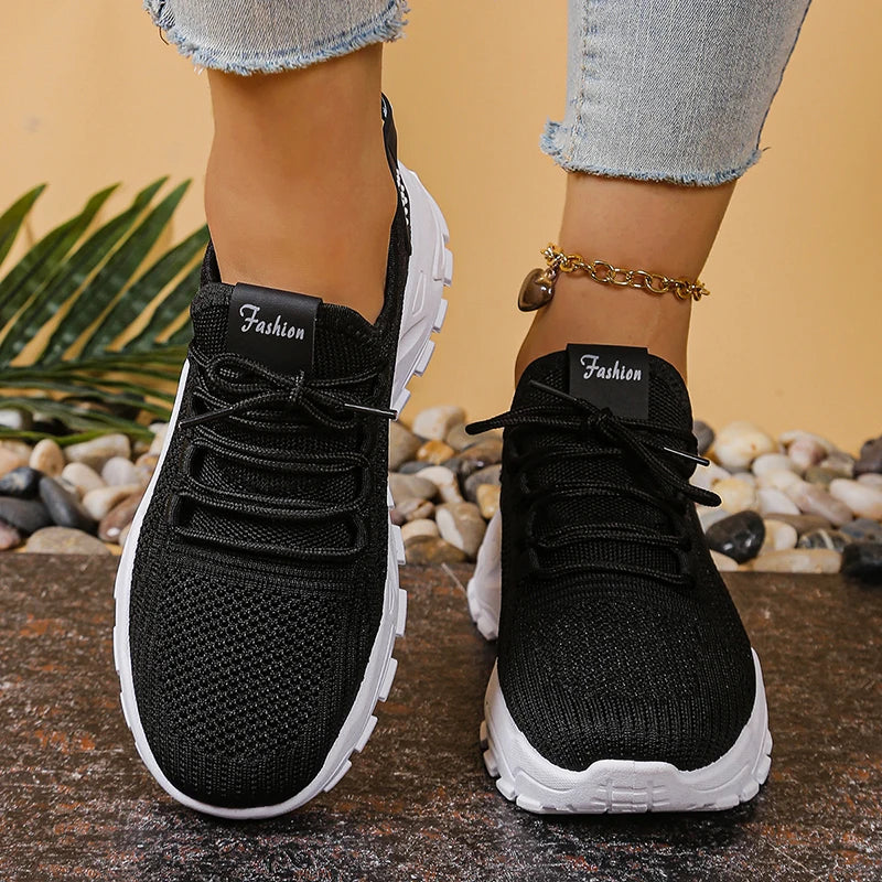 Fashion Knitted White Sneakers for Women Summer Mesh Breathable Platform Sports Shoes Woman Thick Bottom Non Slip Running Shoes