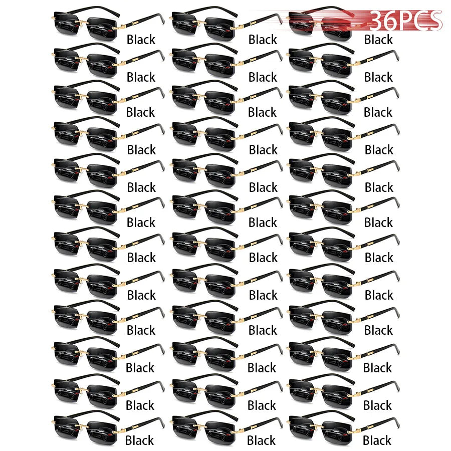 36PCS Rimless Sunglasses for Men and Women, Rectangle Gradient Lens, Metal Frame, Colored Lenses, Unisex Eyewear, Luxury Fashion